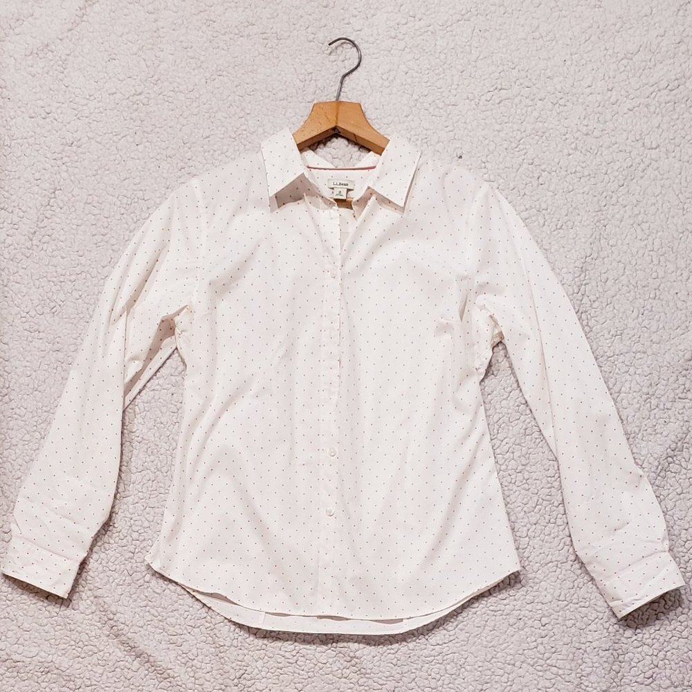 L.L. Bean Polka Dot Button Down Shirt: Size M